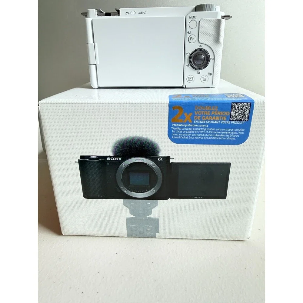 in the Box w/accessories Sony Alpha ZV-E10 Mirrorless Camera, White (Body Only)